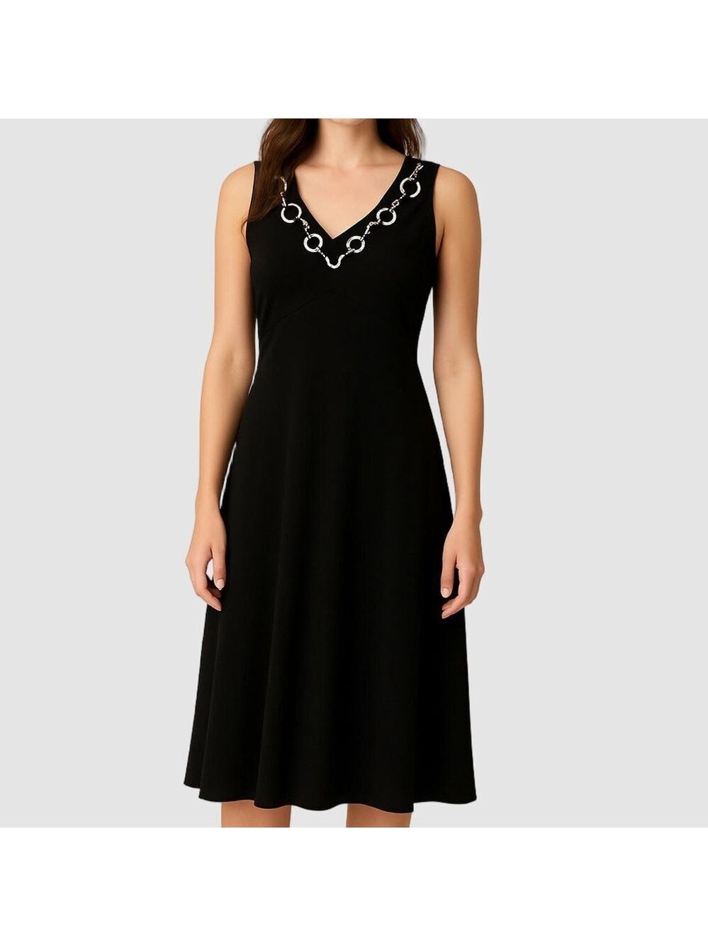 SPANNER Black V Neck Cocktail Dress with Plastic Circles Plus size XL
